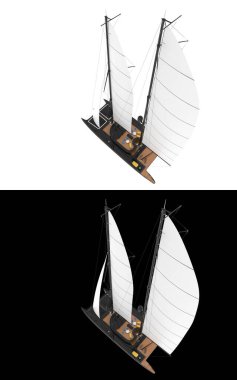 Yelkenli sancak için siyah ve beyaz arka planda izole edildi. 3d görüntüleme - illüstrasyon