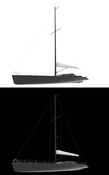 Ιστιοφόρο Σκάφος Απομονωμένο Λευκό Και Μαύρο Φόντο Για Πανό Απόδοση — Φωτογραφία Αρχείου
