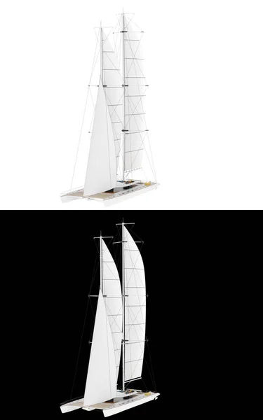 Sail Boat Isolated White Black Background Banners Rendering Illustration — Stock Photo, Image