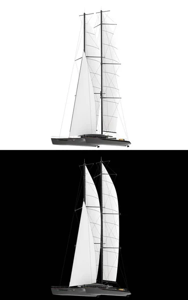 Sail Boat Isolated White Black Background Banners Rendering Illustration — Stock Photo, Image