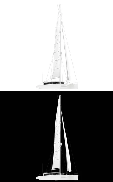 帆ボートバナーの白と黒の背景に隔離された 3Dレンダリング イラスト — ストック写真