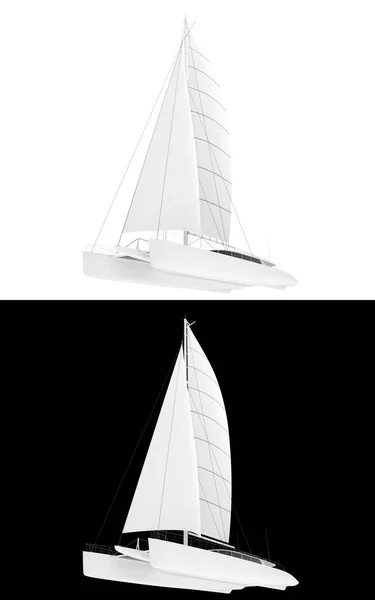 Sail Boat Isolated White Black Background Banners Rendering Illustration — Stock Photo, Image