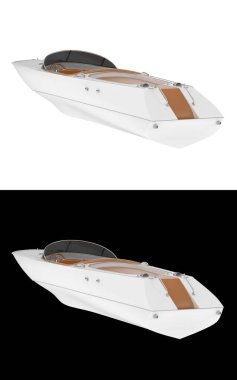 Hız teknesi afişler için siyah ve beyaz arka planda izole edildi. 3d görüntüleme - illüstrasyon