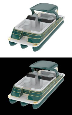 Pankartlar için siyah ve beyaz arka planda izole edilmiş küçük bir tekne. 3d görüntüleme - illüstrasyon