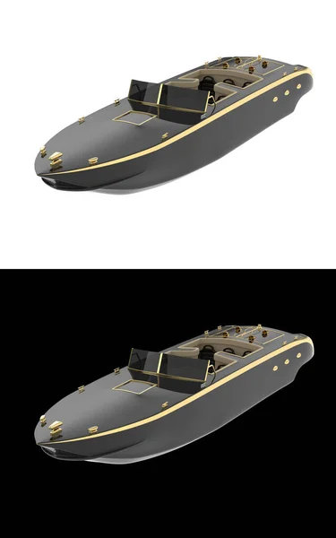バナーの白と黒の背景に隔離されたスピードボート 3Dレンダリング イラスト — ストック写真