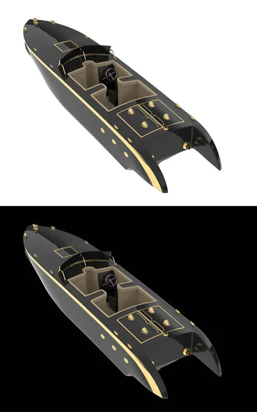 速度船隔离在白色和黑色背景作为横幅 3D渲染 — 图库照片