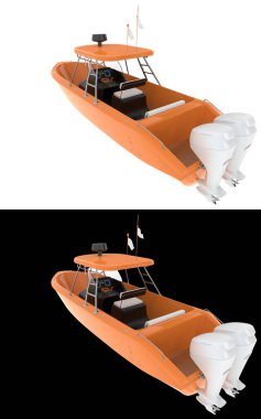 Balıkçı teknesi afişler için siyah ve beyaz arka planda izole edilmiş. 3d görüntüleme - illüstrasyon