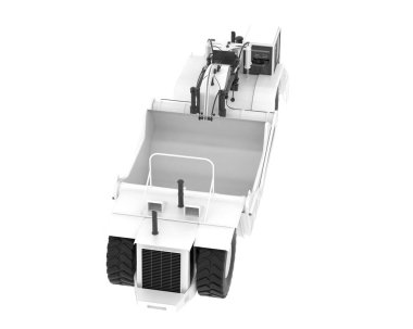 Arka planda tekerlek traktör kazıyıcısı var. 3d görüntüleme - illüstrasyon