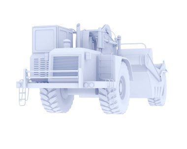 Arka planda tekerlek traktör kazıyıcısı var. 3d görüntüleme - illüstrasyon