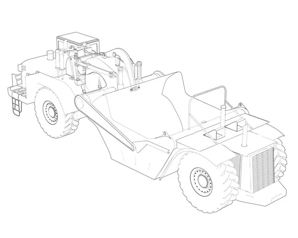 車輪トラクタースクレーパーはバックグラウンドで隔離されました 3Dレンダリング イラスト — ストック写真