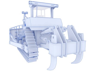 Buldozer arka planda izole edildi. 3d görüntüleme - illüstrasyon