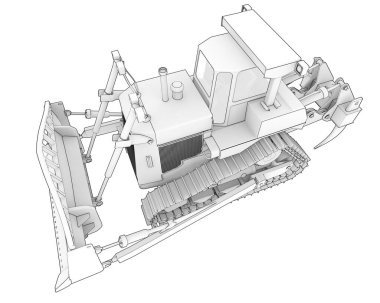 Buldozer arka planda izole edildi. 3d görüntüleme - illüstrasyon