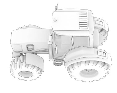 Arka planda büyük bir tarım aracı var. 3d görüntüleme - illüstrasyon