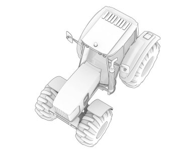 Arka planda büyük bir tarım aracı var. 3d görüntüleme - illüstrasyon