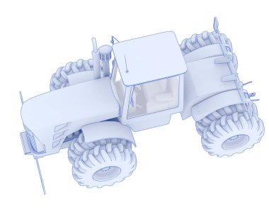 Büyük traktör arka planda izole edildi. 3d görüntüleme - illüstrasyon