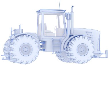 Büyük traktör arka planda izole edildi. 3d görüntüleme - illüstrasyon