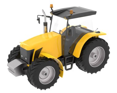 Arka planda büyük bir traktör var. 3d görüntüleme - illüstrasyon