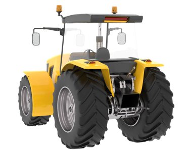 Arka planda büyük bir traktör var. 3d görüntüleme - illüstrasyon