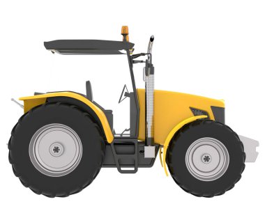 Arka planda büyük bir traktör var. 3d görüntüleme - illüstrasyon