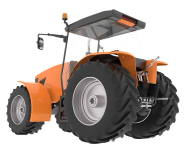 Arka planda büyük bir traktör var. 3d görüntüleme - illüstrasyon