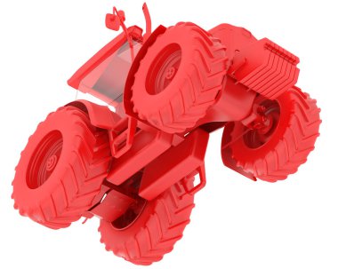 Arka planda büyük bir traktör var. 3d görüntüleme - illüstrasyon