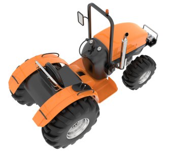 Arka planda küçük bir traktör var. 3d görüntüleme - illüstrasyon