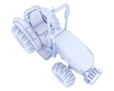 Arka planda küçük bir traktör var. 3d görüntüleme - illüstrasyon