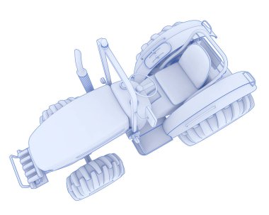 Arka planda küçük bir traktör var. 3d görüntüleme - illüstrasyon