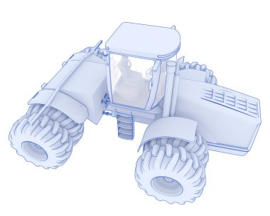 Büyük traktör arka planda izole edildi. 3d görüntüleme - illüstrasyon