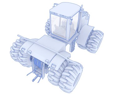 Büyük traktör arka planda izole edildi. 3d görüntüleme - illüstrasyon