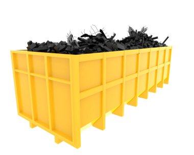 Arka planda endüstriyel çöp konteynırı var. 3d görüntüleme - illüstrasyon