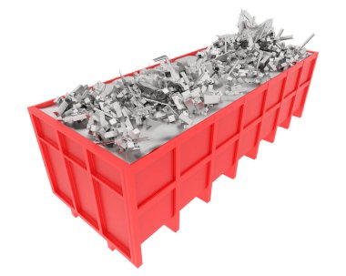 Arka planda endüstriyel çöp konteynırı var. 3d görüntüleme - illüstrasyon