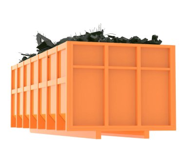 Arka planda endüstriyel çöp konteynırı var. 3d görüntüleme - illüstrasyon