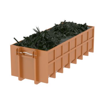 Arka planda endüstriyel çöp konteynırı var. 3d görüntüleme - illüstrasyon