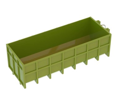 Arka planda endüstriyel çöp konteynırı var. 3d görüntüleme - illüstrasyon