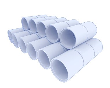 İnşaat boruları arka planda izole edilmiş. 3d görüntüleme - illüstrasyon