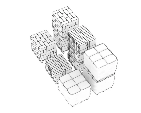 Betonové Bloky Izolované Pozadí Vykreslování Ilustrace — Stock fotografie