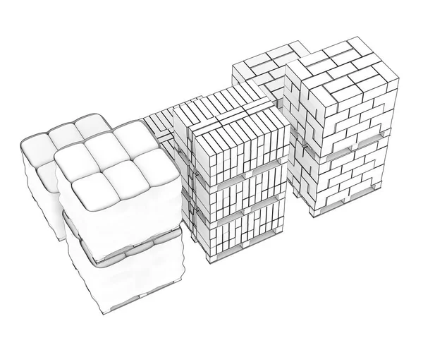 콘크리트 블록은 배경에 분리되어 렌더링 — 스톡 사진