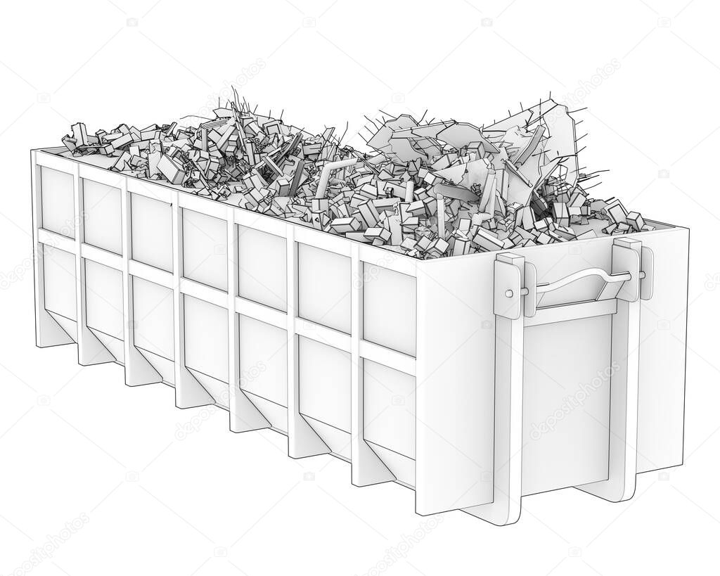 Industrial disposal container isolated on background. 3d rendering - illustration