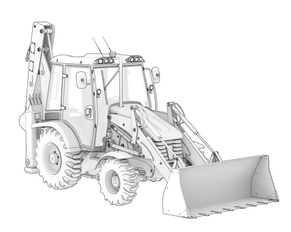 Backhoe Carregador Isolado Segundo Plano Renderização Ilustração — Fotografia de Stock