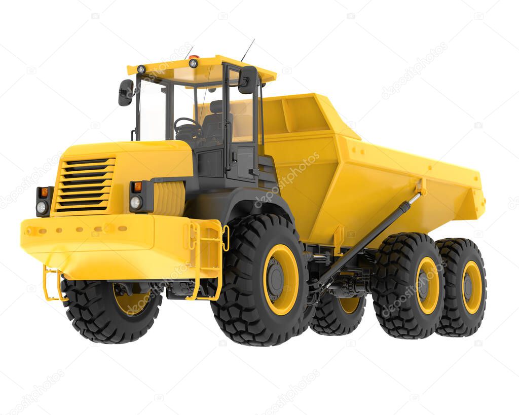 Articulated dump truck isolated on grey background. 3d rendering - illustration