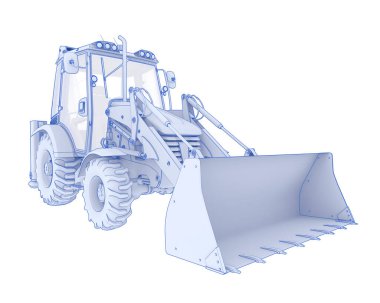 Arka planda kepçe yükleyici izole edildi. 3d görüntüleme - illüstrasyon