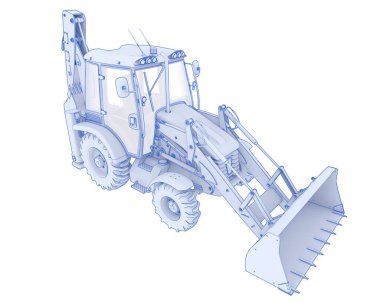 Arka planda kepçe yükleyici izole edildi. 3d görüntüleme - illüstrasyon