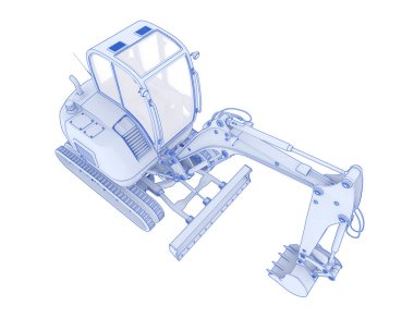 Arka planda kompakt kazıcı izole edildi. 3d görüntüleme - illüstrasyon