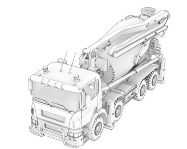 Arka planda beton karıştırıcı izole edildi. 3d görüntüleme - illüstrasyon