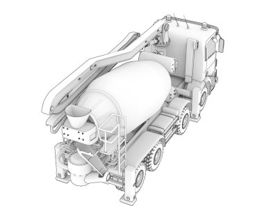 Arka planda beton karıştırıcı izole edildi. 3d görüntüleme - illüstrasyon