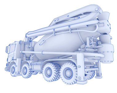 Arka planda beton karıştırıcı izole edildi. 3d görüntüleme - illüstrasyon
