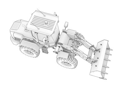 Arka planda tekerlek yükleyicisi izole edildi. 3d görüntüleme - illüstrasyon