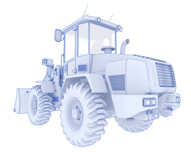 Arka planda tekerlek yükleyicisi izole edildi. 3d görüntüleme - illüstrasyon