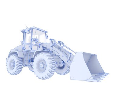 Arka planda tekerlek yükleyicisi izole edildi. 3d görüntüleme - illüstrasyon